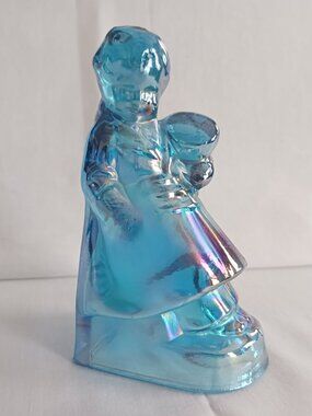 Vintage Wheaton Glass Blue Iridescent Carnival Victorian Dutch Boy Paperweight